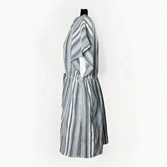 Goa Beachwear Japna MED Beach Swim Cover Boho Dress Tassels Blue Stripe V Neck - Picture 3 of 6